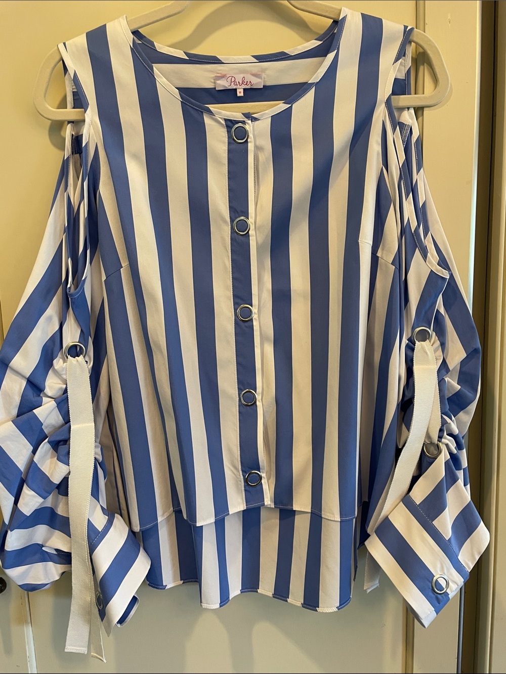 Parker Mackenzie Blouse in Blue and White, Size M